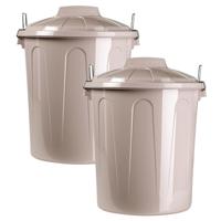 Plasticforte afvalemmer - 2x - beige - 21L - kunststof - H42 cm - met deksel