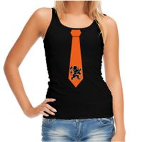 Zwarte tanktop oranje leeuw stropdas Holland / Nederland supporter EK/ WK voor dames - thumbnail