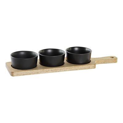 Snackdienblad DKD Home Decor Zwart Natuurlijk Acacia Keramiek 38 x 10 x 5,2 cm