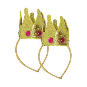 Carnaval verkleed mini hoedje/kroontje - 2x - goud - diadeem - dames/grote meiden