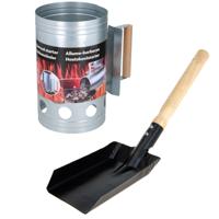 BBQ briketten/houtskool starter - met houten handvat 27 cm - Met kolenschep - zwart - 37 cm