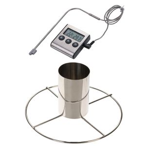 Kiprooster/kippengrill voor de barbecue/BBQ/oven RVS 20 cm met vleesthermometer / braadthermometer