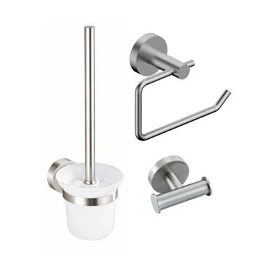 Fortifura Calvi Toiletset 3-delig - toiletrolhouder zonder klep - toiletborstel - handdoekhaak dubbel rond - Geborsteld RVS PVD SW639928 SW1211589 SW639930