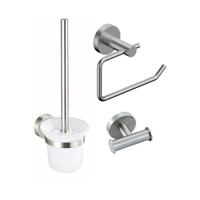 Fortifura Calvi Toiletset 3-delig - toiletrolhouder zonder klep - toiletborstel - handdoekhaak dubbel rond - Geborsteld RVS PVD SW639928 SW1211589 SW639930