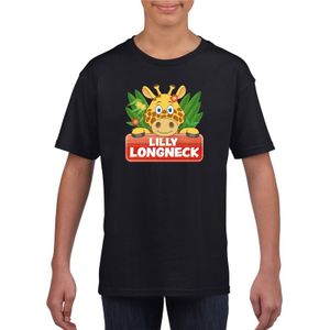 T-shirt zwart voor kinderen met Lilly longneck de giraffe