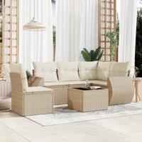 6-delige Loungeset met kussens poly rattan beige