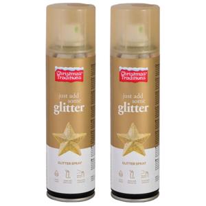 Decoratie spray - 2x - goud - glitter -150 ml - spuitbus - decospray