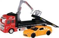 Toi-Toys sleepwagen met auto rood/oranje metal - thumbnail