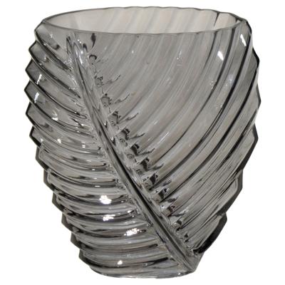 Mega Collections Bloemenvaas Leafy - grijs - glas - blader relief - 11 x 21 cm
