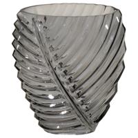 Mega Collections Bloemenvaas Leafy - grijs - glas - blader relief - 11 x 21 cm