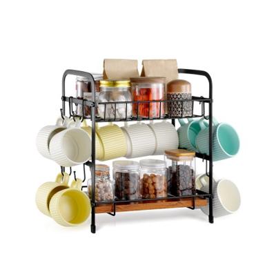VEVOR 2-laags koffiebar organizer met 12 verplaatsbare haken bekerhouder