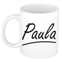 Naam cadeau mok / beker Paula met sierlijke letters 300 ml - thumbnail