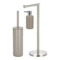 Badkamer accessoires set - WC-borstel/zeeppompje/rollenhouder - metaal/porselein - beige