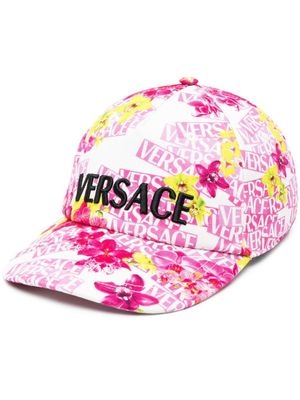 Versace casquette fleurie à logo brodé - Blanc