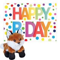 Pluche dieren knuffel rode vos 18 cm met Happy Birthday wenskaart - Knuffeldier