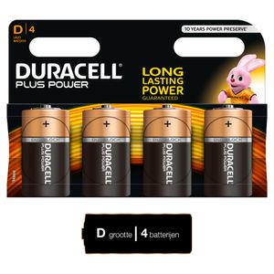 Duracell Plus Power alkaline D-batterijen, verpakking van 4