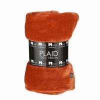 Fleece deken - cognac bruin - 130 x 180 cm - polyester - fleeceplaid