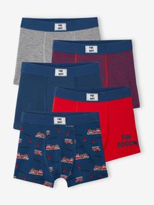 Set met 5 stretch jongensboxers brandweermannen van biokatoen oceaanblauw