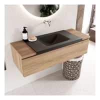 Mondiaz Bukla 120cm badmeubel onderkast kleur washed oak 1 lade met wastafel midden zonder kraangat kleur urban