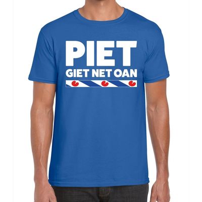 Blauw t-shirt Friesland Piet Giet Net Oan heren Blauw t-shirt Friesland Piet Giet Net Oan heren