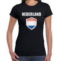 Nederland landen supporter t-shirt met Nederlandse vlag schild zwart dames