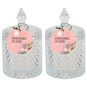 Snoeppot/voorraadpot/bonbonniere - 2x - met deksel - Deco glas - 10 x 17 cm