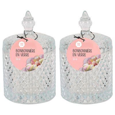 Snoeppot/voorraadpot/bonbonniere - 2x - met deksel - Deco glas - 10 x 17 cm