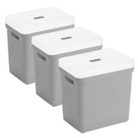 Sunware opbergboxen met deksel - 3x - Sigma Home - kunststof - 25L - lichtgrijs - 35 x 25 x 36 cm