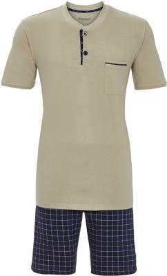 Katoenen shortama beige ruiten