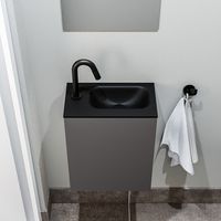 Zaro Polly toiletmeubel 40cm donkergrijs met zwarte wastafel met kraangat links - thumbnail
