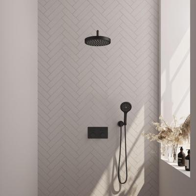 BRAUER Stripe Thermostatische Inbouw Regendouche - drukknoppen - SET 29 - 25cm douchekop - gebogen muurarm - 3-standen handdouche - doucheslang - wandaansluitbocht - mat zwart 5-S-421