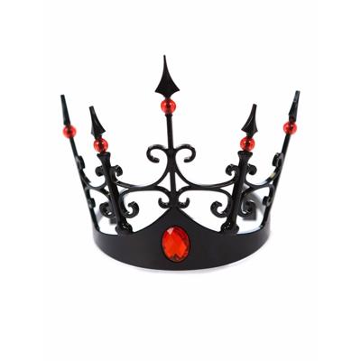 Funny Fashion verkleed kroontje - Halloween Queen - zwart met rode stenen - voor dames - kunststof