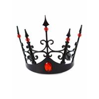 Funny Fashion verkleed kroontje - Halloween Queen - zwart met rode stenen - voor dames - kunststof