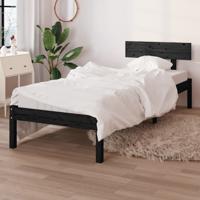 Bedframe massief hout zwart 75x190 cm