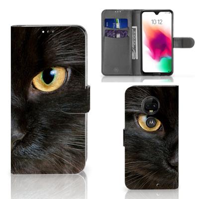 Motorola Moto G7 | G7 Plus | Telefoonhoesje | Met pasjeshouder | Zwarte Kat