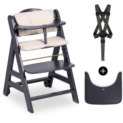 Kinderstoel - HAUCK - BETA+ - Evolutionair - Van 6 maanden tot 90 kg - FSC-hout - 5-puntsgordel - Wielen - Grijs