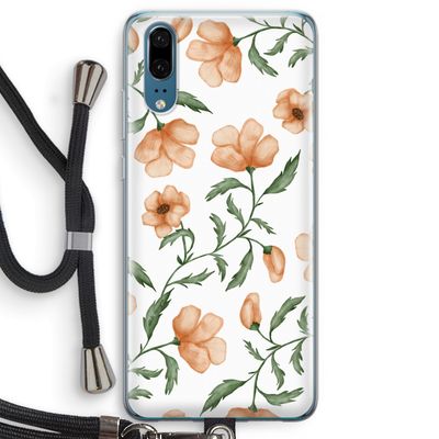 Peachy flowers: Huawei P20 Transparant Hoesje met koord