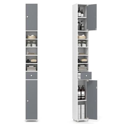 Badkast Hoge Kast Smalle Badkamerkast met 2 Deuren 20 x 20 x 180 cm Wit + Grijs