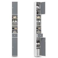 Badkast Hoge Kast Smalle Badkamerkast met 2 Deuren 20 x 20 x 180 cm Wit + Grijs