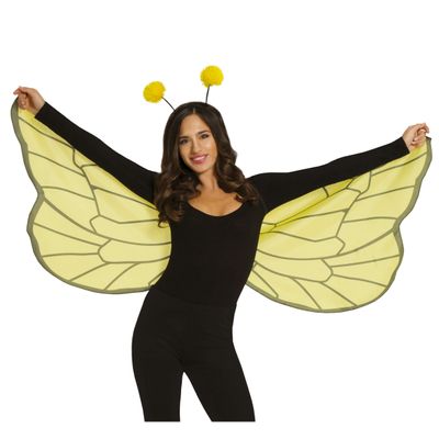 Verkleed set bij/vlinder - vleugels/diadeem - geel - dames/meisjes - Carnavalskleding/accessoires
