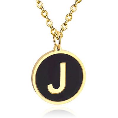 Goudkleurige Dames Schakelketting met Zwarte Kettinghanger Letter J