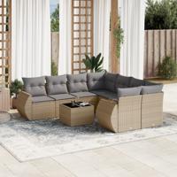 9-delige Loungeset met kussens poly rattan beige