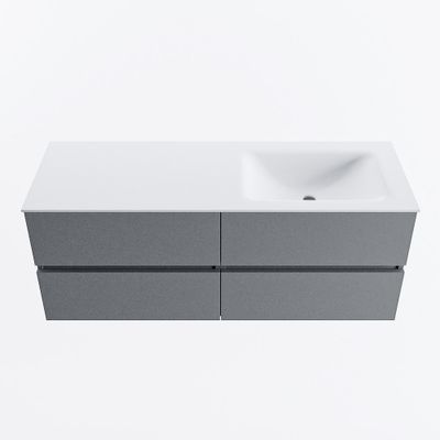 MONDIAZ VICA 130cm badmeubel onderkast Plata 4 lades. Wastafel CLOUD rechts 1 kraangat, kleur Talc.