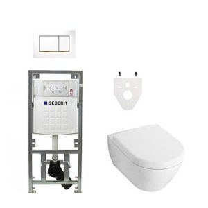 Villeroy Boch Subway 2.0 DirectFlush Toiletset - softclose - geberit reservoir - bedieningsplaat wit goud sigma30 - wit 0701131/0124060/ga26028/sw61799/