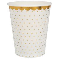 Santex feest wegwerp bekertjes - stippen - 10x stuks - 270 ml - wit/goud - Feestbekertjes