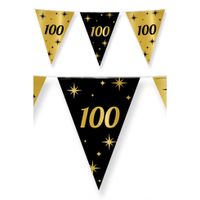 4x stuks leeftijd verjaardag feest vlaggetjes 100 jaar geworden zwart/goud 10 meter