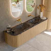 Badmeubel Mondiaz Kurve-Dlux | 170 cm | Meubelkleur Oak | Wastafelkleur Lava | Solid surface | Dubbele spoelbak | Zonder kraangat(en)