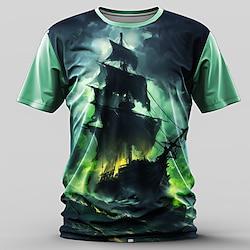 Schip Retro vintage Casual Street Style Voor heren 3D-afdrukken T-shirt Buitensporten Feestdagen Uitgaan T-shirt Paars Groen Korte mouw Strakke ronde hals Overhemd Lente zomer Kleding S M L XL 2XL 3XL Lightinthebox