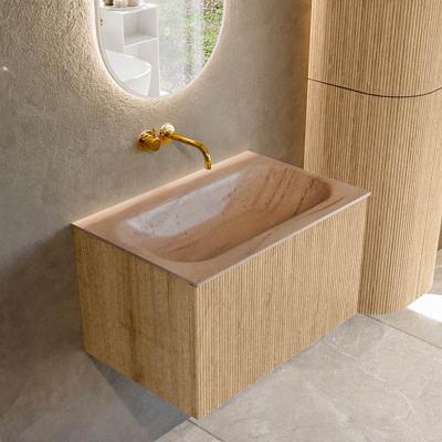 Badmeubel Mondiaz Kurve-Dlux | 70 cm | Meubelkleur Oak | Wastafelkleur Saba | Solid surface | Wasbak midden spoelbak | Zonder kraangat(en)