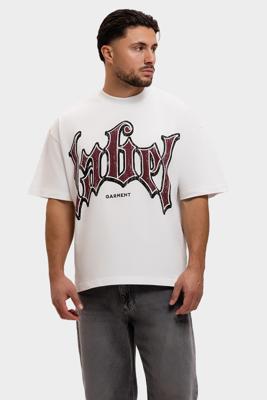 Label Garment Heavyweight Boxy T-Shirt Heren Wit/Rood - Maat XL - Kleur: RoodWit | Soccerfanshop